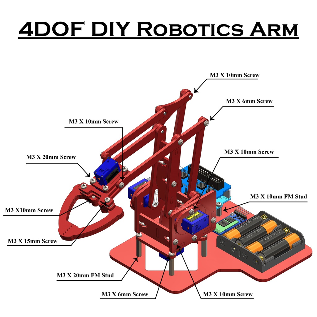 4DOF DIY Acrylic Robotics Arm with Improved Gripper