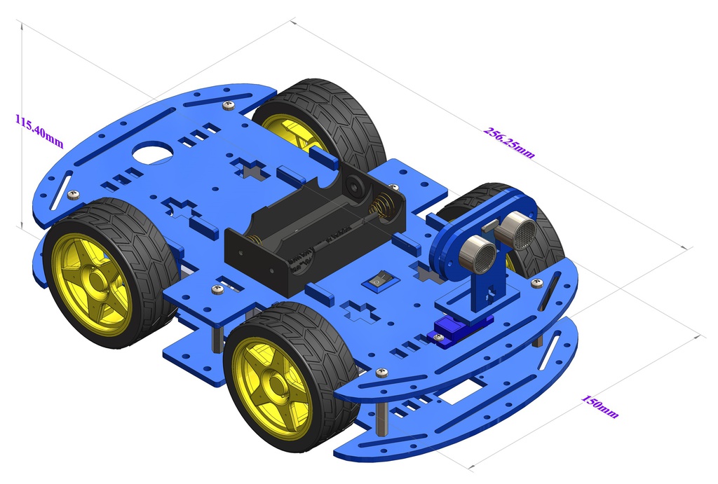 [2268] 4WD Robotics Chassis including Motors, Wheels &amp; 18650 Battery Holder V2.0 (BLUE)