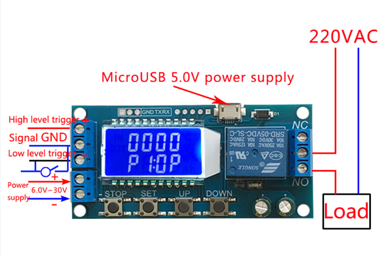 Time Delay Relay Module 6-30V with Digital LCD Display and Micro Usb Port