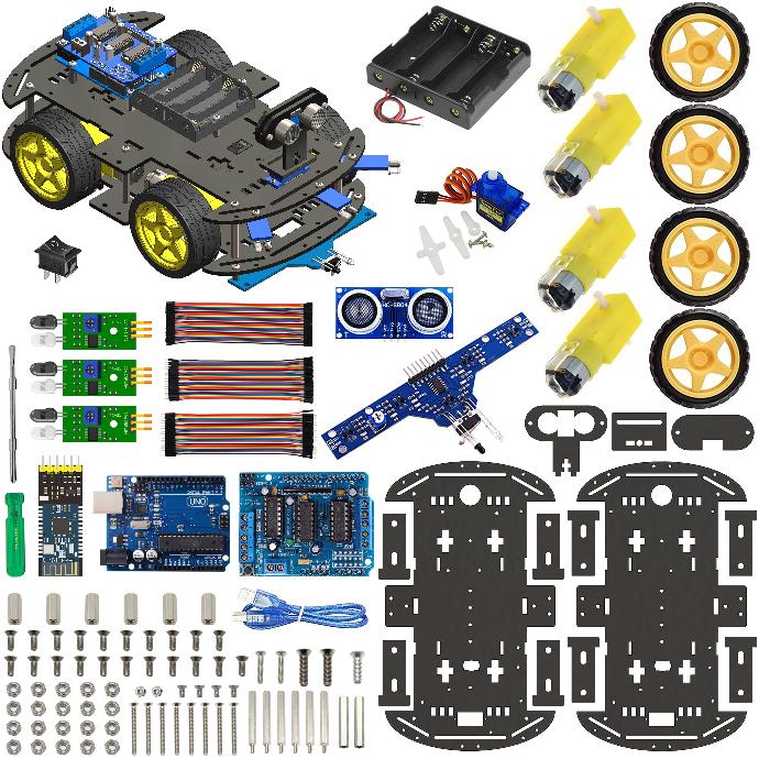 4WD Robotics Chassis Including Motors, Wheels &amp; 4AA Battery Holder &amp; All Electronic