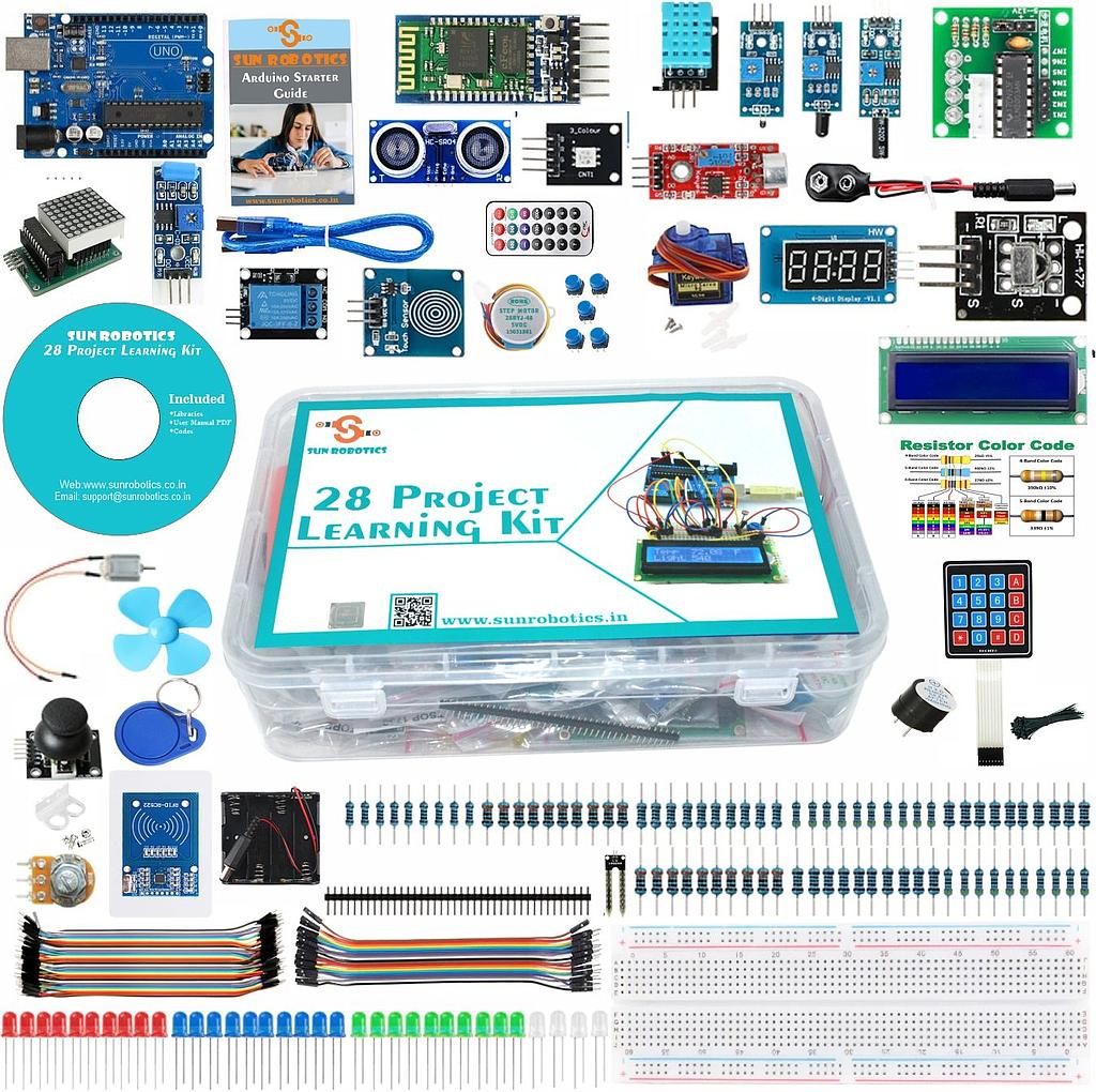 Arduino Uno 14 Days Challenge 28 Projects Learning Kit Including Tutorials  By SunRobotics