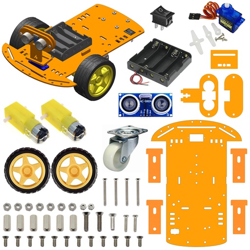 [2082] 2WD Robotics Chassis With Motors Wheels And Accessories V2.0 (ORANGE)
