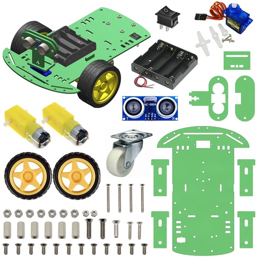 [2084] 2WD Robotics Chassis With Motors Wheels And Accessories V2.0 (GREEN)