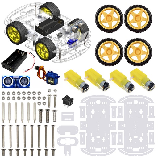 [2270] 4WD Robotics Chassis including Motors, Wheels &amp; 18650 Battery Holder V2.0 (CLEAR)