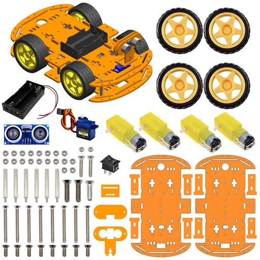 [2272] 4WD Robotics Chassis including Motors, Wheels &amp; 18650 Battery Holder V2.0 (ORANGE)