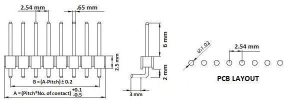 2.54mm Male Berg Strip 40X1 Pin Break-Away Right Angle Header