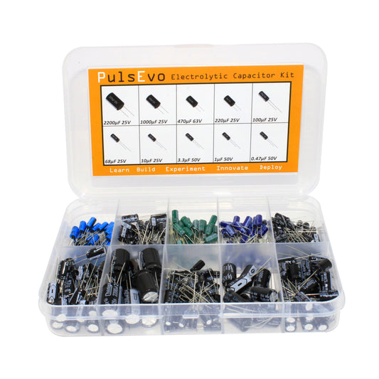 PulsEvo 10 Different Value 0.47uf to 2200uf 25v 50v 63v Electrolytic Capacitors Assorted Assortment Kit (260pcs)