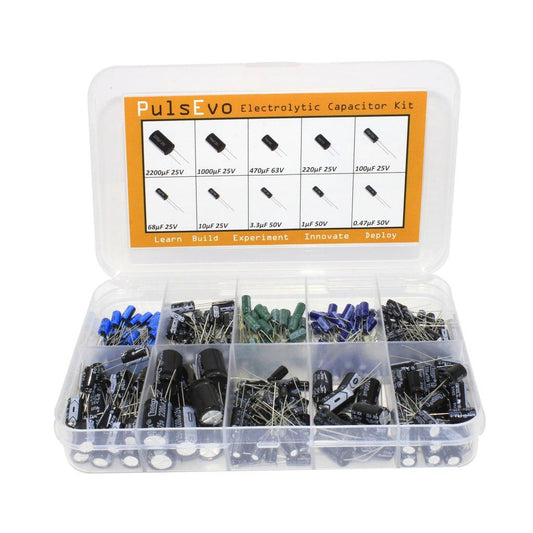 PulsEvo 10 Different Value 0.47uf to 2200uf 25v 50v 63v Electrolytic Capacitors Assorted Assortment Kit (260pcs)