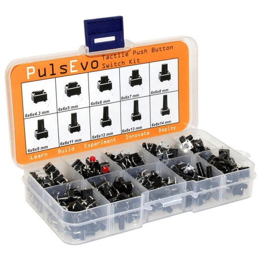 PulsEvo 10 Values Tactile Push Button Switch Micro Momentary Tact Button Kit (200PCS)