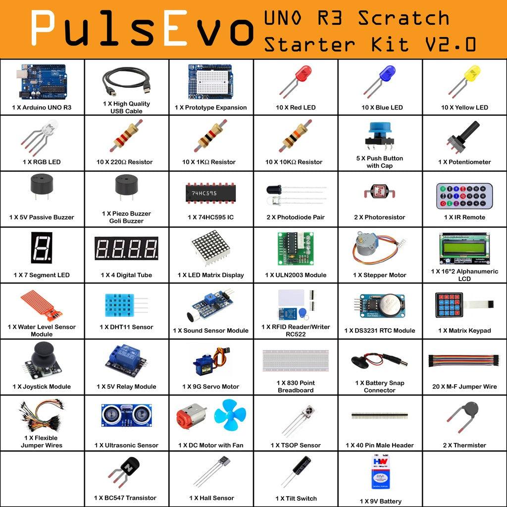 PulsEvo UNO R3 Scratch (Graphical Programming ) Starter Kit V2 Mixly M-block and Arduino IDE Compatible Codding kits for kids