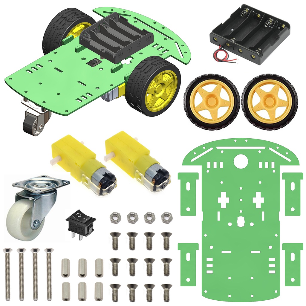 2WD Robotics Chassis With Motors Wheels And Accessories V1.0 (GREEN)