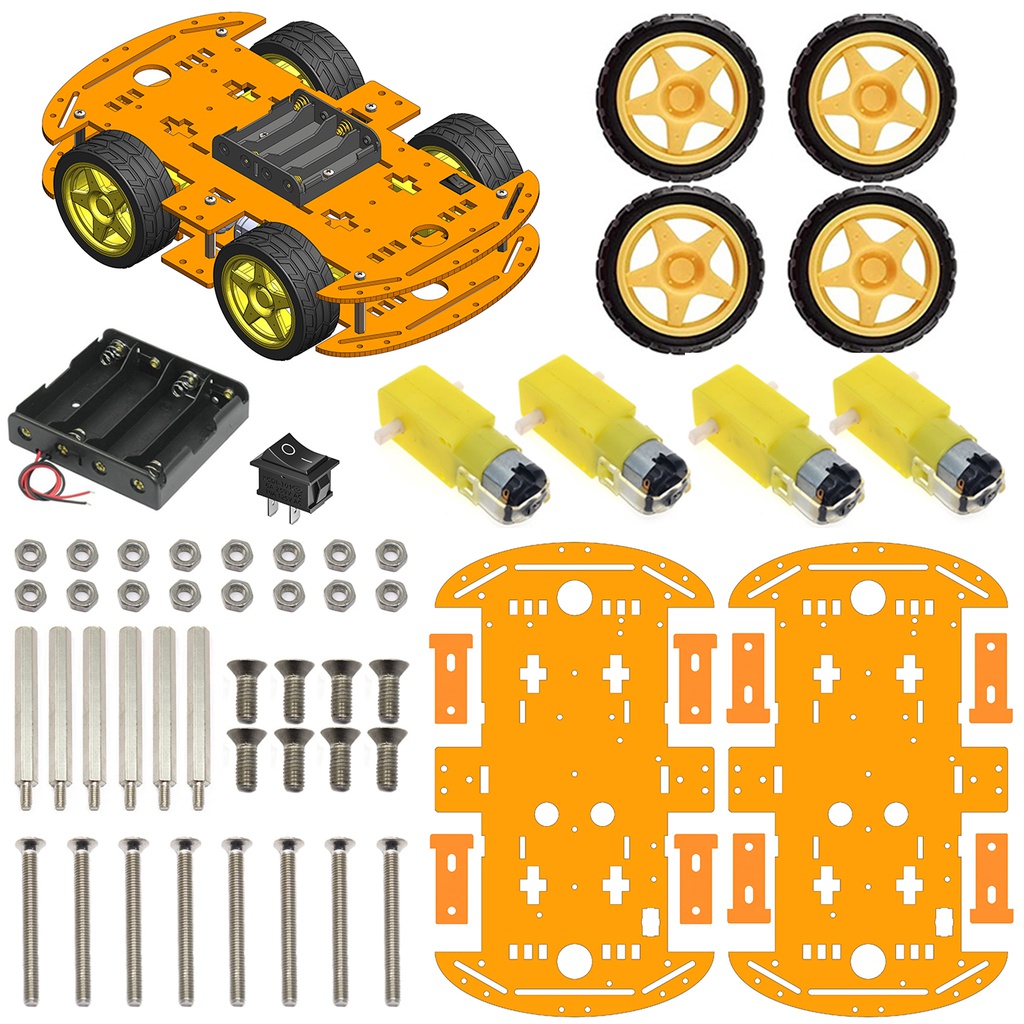 4WD Robotics Chassis With Motors Wheels And Accessories V1.0 (ORANGE)