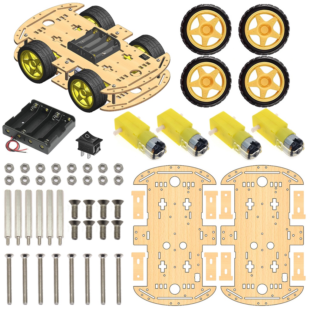 4WD Robotics Chassis with Motors Wheels and Accessories - MDF WOOD V1